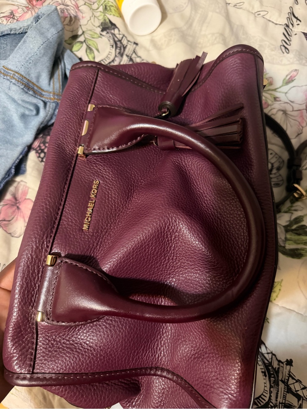 Michael Kors Pebbled Leather Satchel - Plum/Burgundy